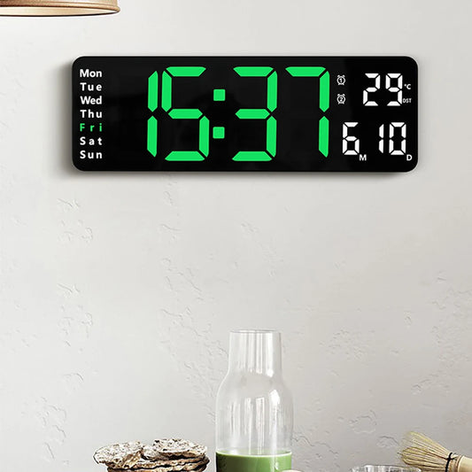13" LED Wall Clock Large Display with Remote Control,Table Clock with Temperature,Date,Week,Digital Alarm Clock for Bedroom