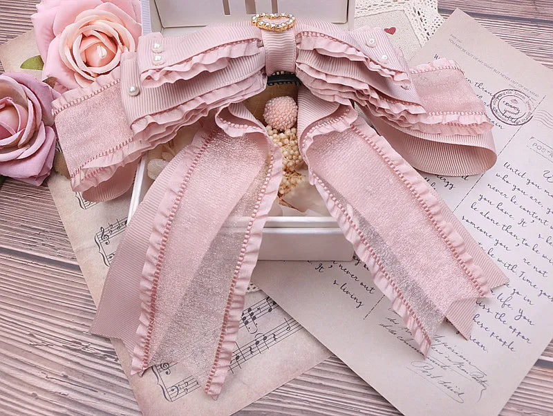 Sweet Beaded Yarn Ribbon Bezel Headwear Women Girls Vintage Big Bownot Hairband Wide Hairclip Headdress For Hairpin Accessories