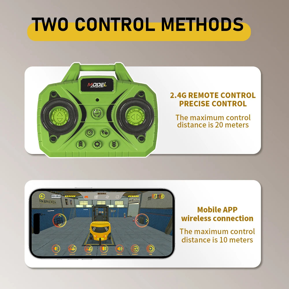 1:64 Bluetooth Remote Control Crane And Forklift two-in-one Desktop Mini Alloy Toy Car With Trailer Christmas Gift In Color Box