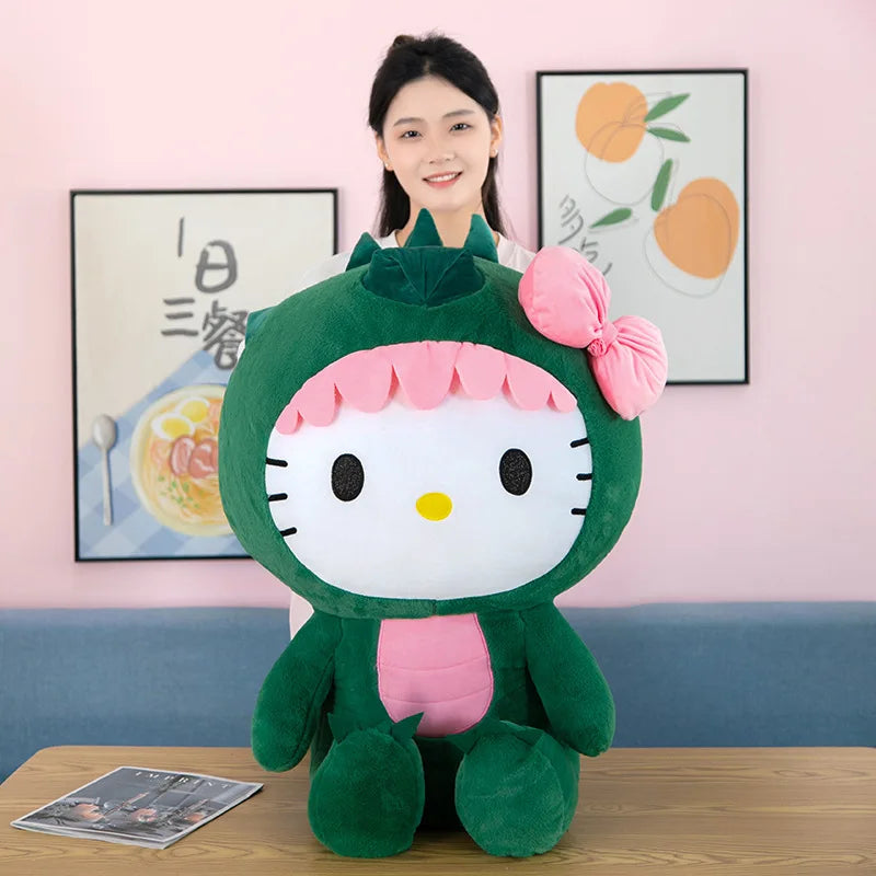 Sanrio Dinosaur Hello Kitty Plush Toy Kawaii Anime Kitty Plushie Pillow Cute 35/50/65cm/80cm Cartoon Stuffed Doll Christmas Gift
