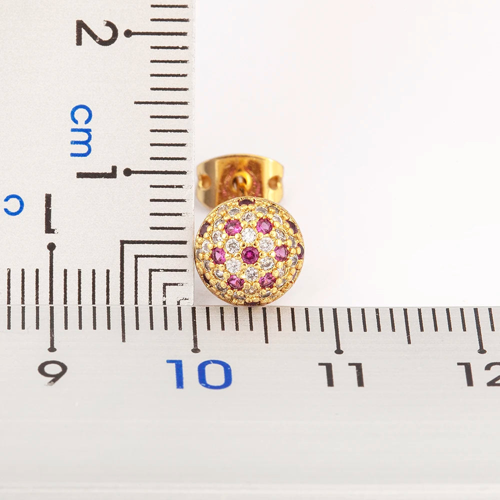 Nidin Korean Fashion Round Shape Pave Colorful Zircon Charm Stud Earrings For Women Birthday Party Ear Jewelry Delicate Gifts