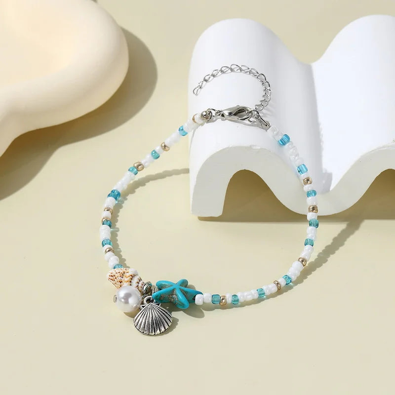 Shell Starfish Anklets for Women Bohemian Anklet Leg Rice Beads Bracelet Handmade Foot Chain Boho Jewelry Sandals Gift