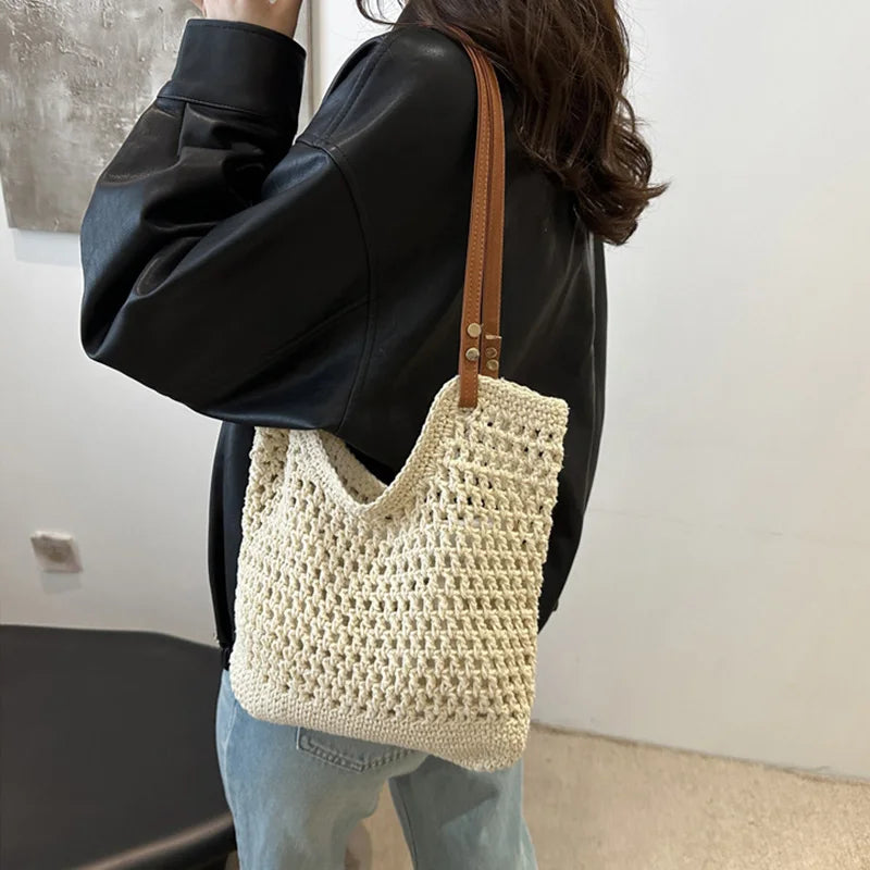 Large Capacity Weaving Shoulder Bags For Women Daily Used/Vacation, Casual Tote Straw Beach Bag, Handbags For Shopping/Commuter