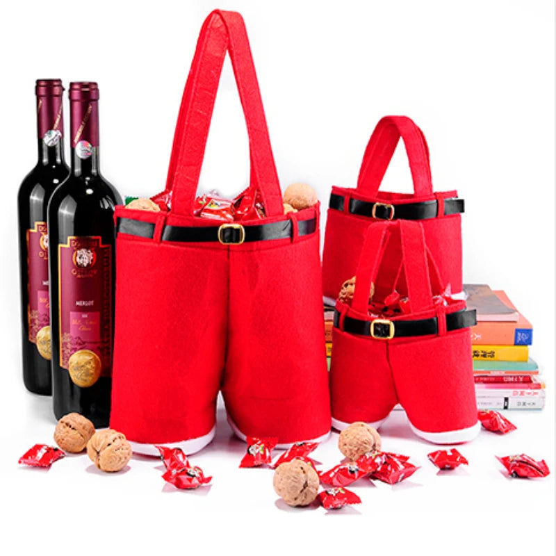 2026 Merry Christmas Gift Treat Candy Wine Bottle Holder Santa Claus Suspender Pants Trousers Decor Christmas Gift Bags Cute