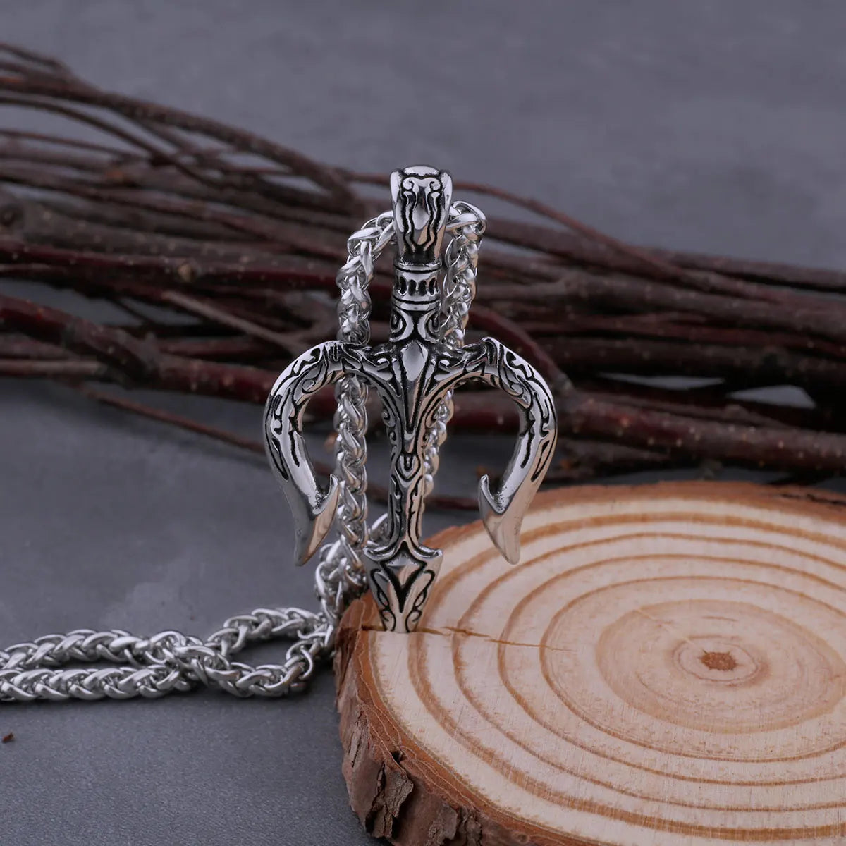316L Stainless Steel Greek Mythology Poseidon Trident Necklace Fashion Retro Hip Hop Street Men and Women Amulet Pendant Jewelry
