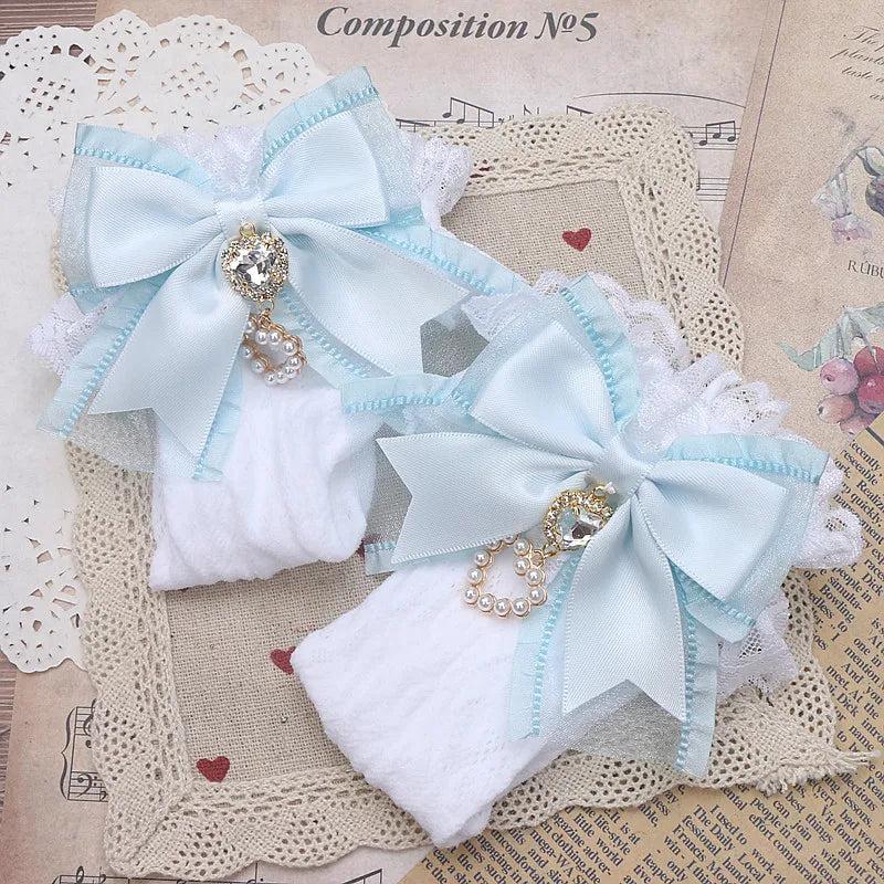Big Bow Elastic Lace Socks Japanese Jiraikei Style Sweet Cute Lolita Socks Bow with Love Pendant for Girl Women