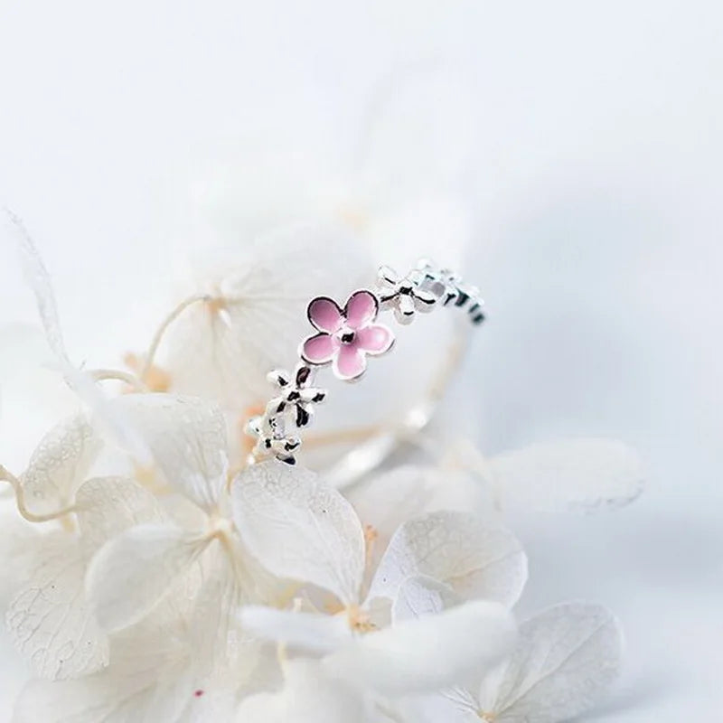 Vintage Rose Flower Rings For Women Korean Style Adjustable  Sakura Princess Finger Ring Bride Wedding Engagement Party Jewelry