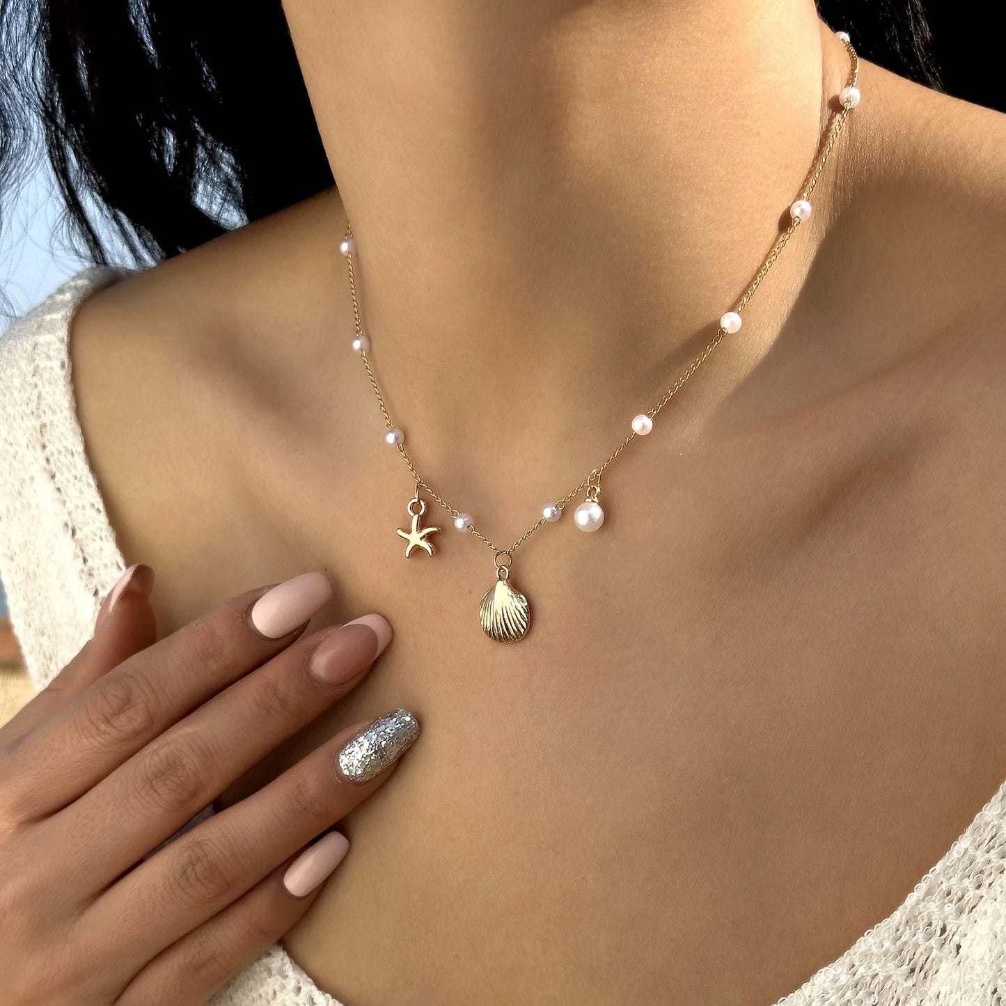 Bohemian Starfish Shell Pendant Necklace For Women Beach Choker Pearl Chains Neck Girls Travel Party Summer Jewelry Gift