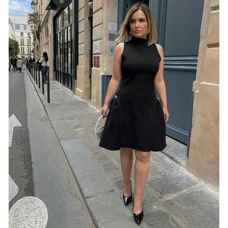 Vintage Brown Long Dress Women's Elegant Loose Diagonal Neck Black Metal Buckle Maxi Dresses Female 2025 Summer Evening Party