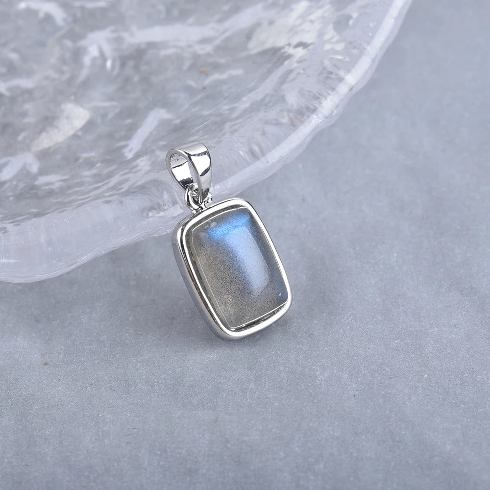 ITSMOS Natural Rainbow Moonstone Sterling Silver/Copper Pendant Necklace rectangle Energy Stone Jewelry for Women Girl Gift