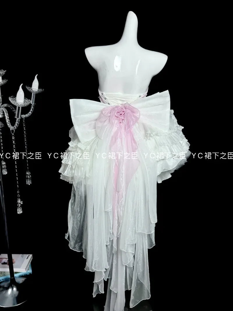 Tube Top Dress Sweet Japanese Lolita Heavy Industry Birthday Dresses Waist Thin Bow Trailing Fluffy Princess Vestidos For Women