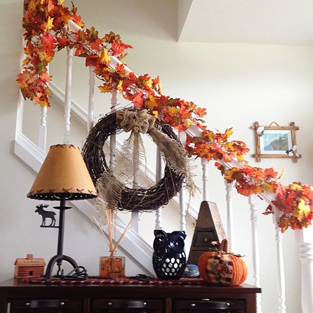 Thanksgiving Decorations Fall Maple Vine Garland Artificial Autumn Fall Foliage Garland Wedding Fireplace Decor Halloween Party