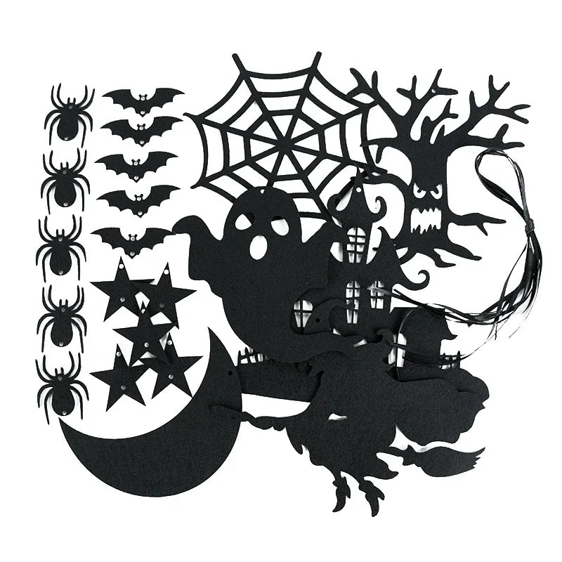 6pcs Halloween Hanging Banner Garland Scary Spider Witch Ghost Bat Pendant Ornament Happy Halloween Party Decorations for Home