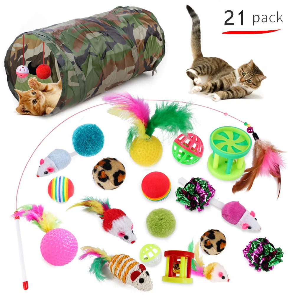 Cat Toy Mouse Shape Ball Foldable Cats Play Tunnel Chat Funny Cat Tent Simulation Fish Combination Set Kitten Supplie Accessorie