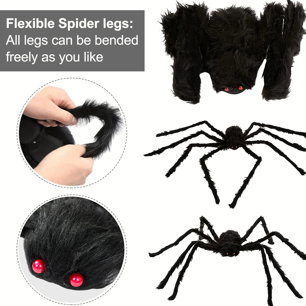 75/125cm Giant Black Spider Halloween Party Decor for Home 2025 Outdoor Haunted House Ornament Trick or Treat Big Black Spider