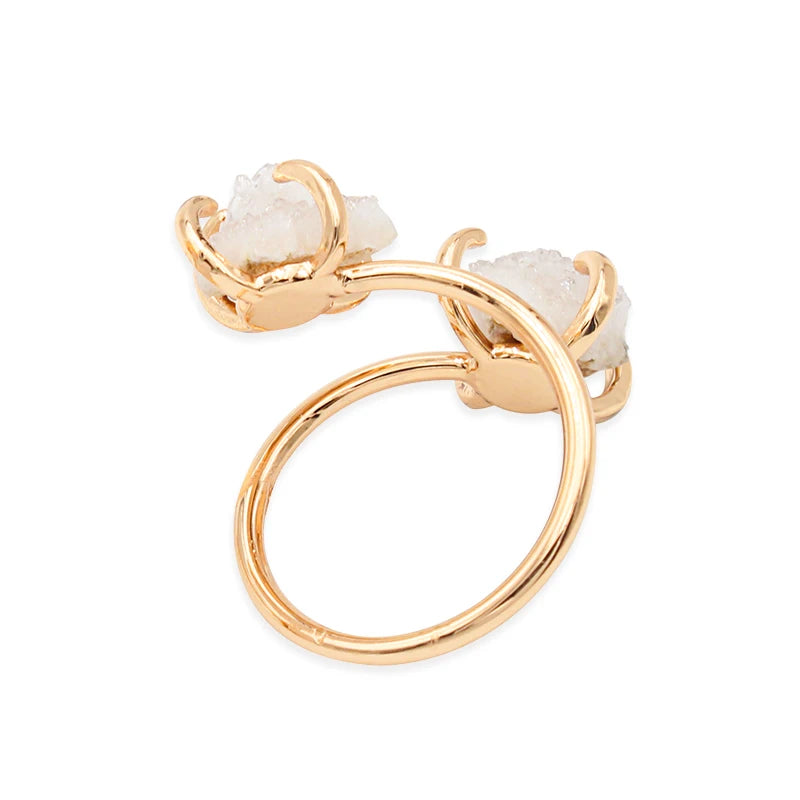 Irregular Crystal Cluster Open Ring for Women Girls Claw Setting Gold-color Boho Natural Stone Finger Jewelry Resizable