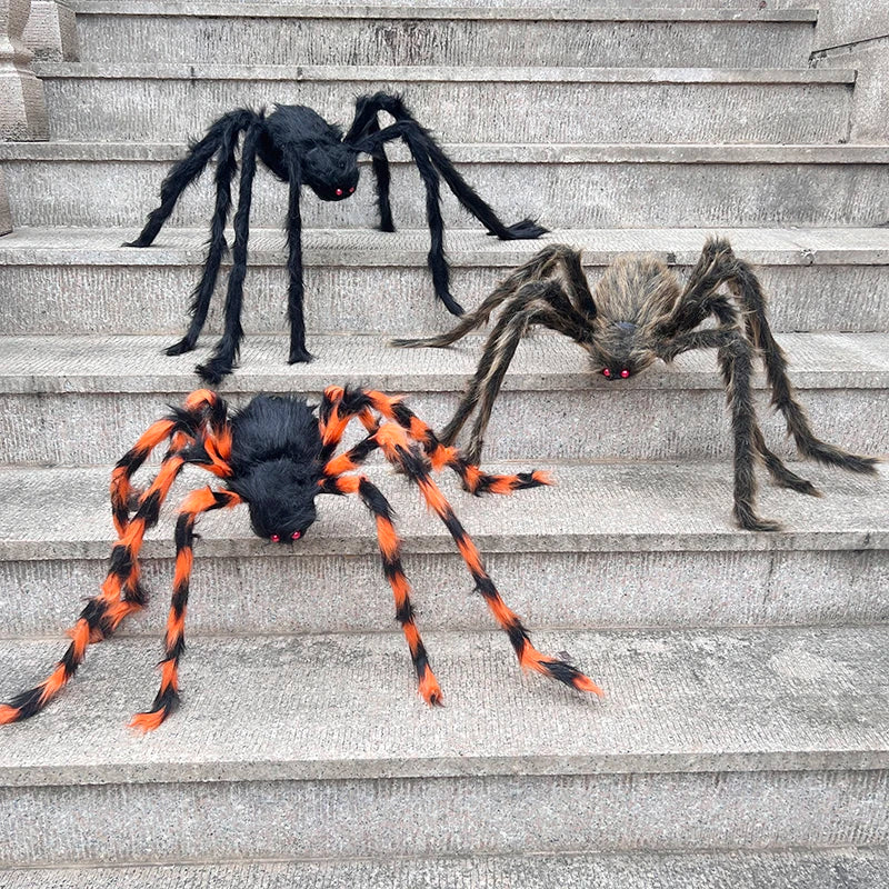 Halloween Black Giant Spider Scary Artificial Plush Spider Home Bar Haunted House Scene Ornaments Props Holiday Outdoor Decors