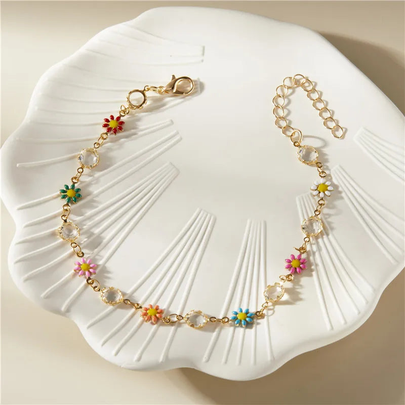 Exquisite Boho Candy Color Heart Shaped Crystal Bracelet for Women Fashion Charm Zircon Butterfly Pearl Metal Chain Bracelets