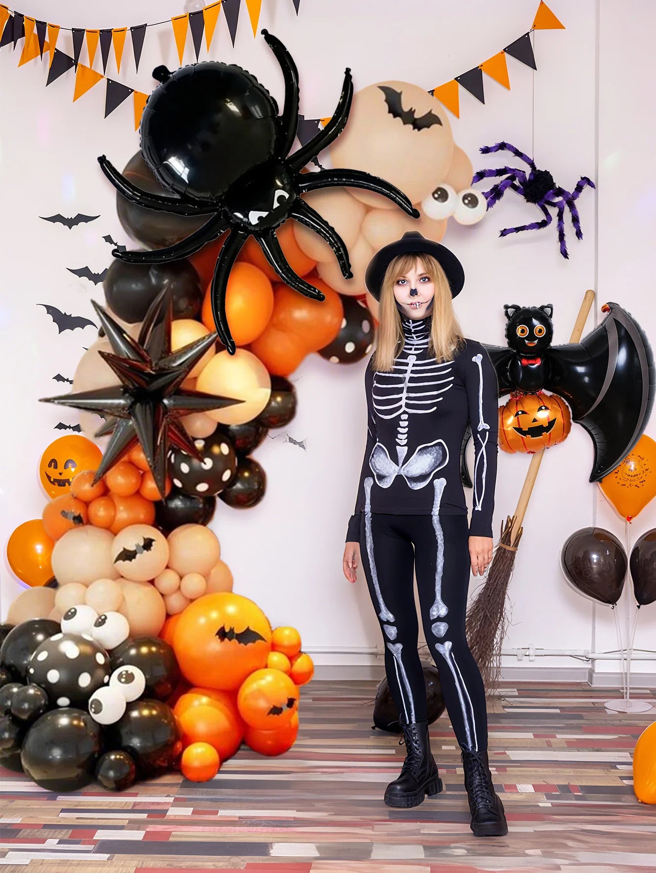 88pcs orange and black horror Halloween arch balloons, suitable for Halloween party horror theme, haunted house, birthday.
