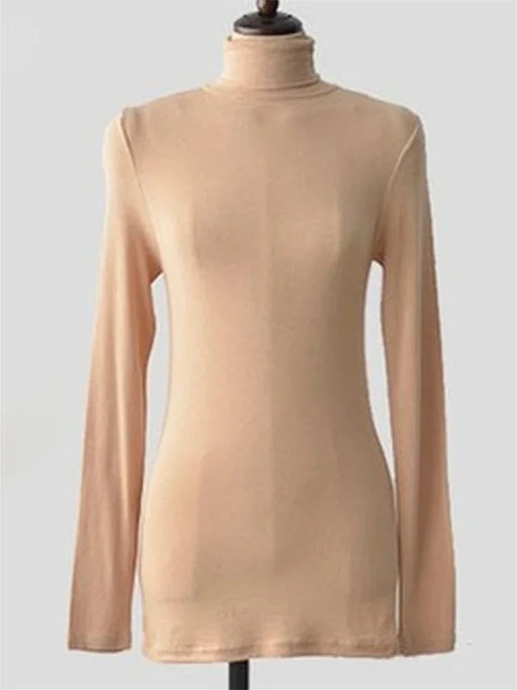 T Shirt Women Turtleneck Spring Top Sexy Elasticity T-Shirt Korean Tee Woman Clothes Slim Tshirt Female Skinny Long Sleeve Tops