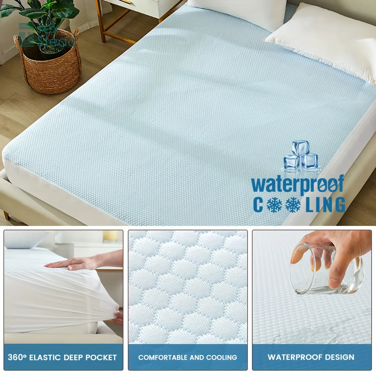 1 Pc Cooling fitted mattress topper waterproof fiitted sheet, Luxurious Soft for Hot Sleepers, Soft Fabric with Deep Pocket