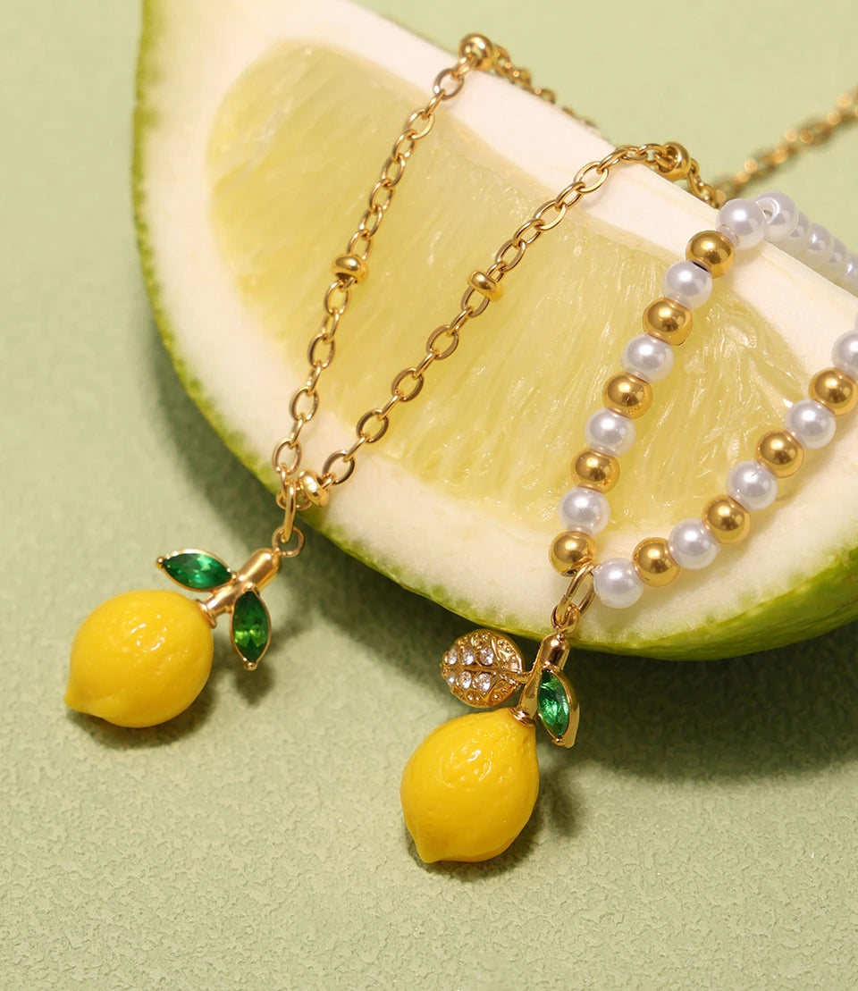 Shell Beads Bracelet With Multi Lemon Charms For Women Handmade Beaded Bracelets Matching Earrings Necklace Cute Jewelry Sets