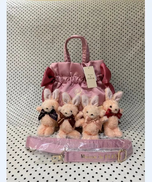 Japanese Style New Double-Sided Drawstring Bags Sweet Cute Girl Ladies Satin Bow Crossbody Shoulder Portable Handbag