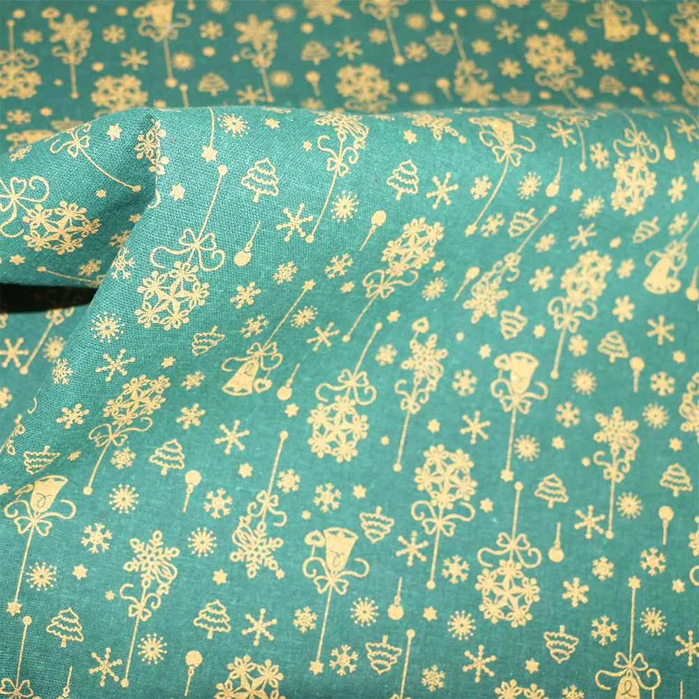 45x145cm Elk Snowflake Printed Linen Cotton Fabric Wrinkle-Resistant for Doll Clothes DIY Quit Sewing Kits Christmas Gift Craft