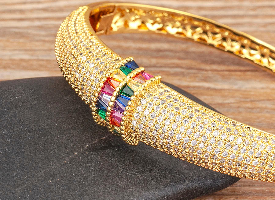 Nidin High Quality Pave Shiny Zircon Charm Bracelets 6 Colors For Women Wedding Party Adjustable Bangles Luxury Jewelry Gifts