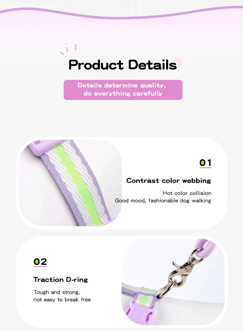 Dopamine Dog Harness and Leash Set Lightweight Breathable Color Block Pet Vest for Small Medium Dogs Outdoor Walking