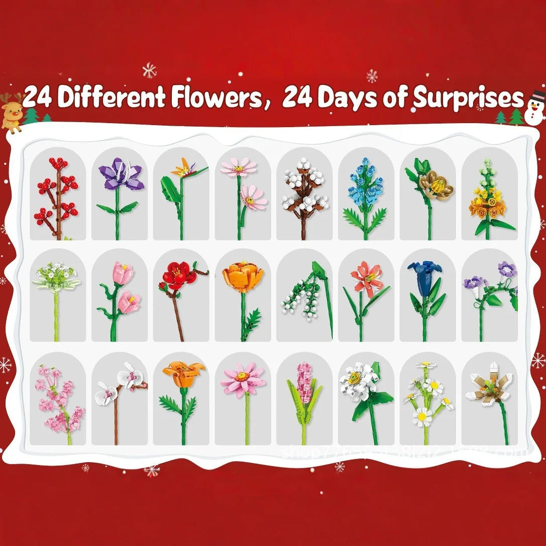 Flower Bouquet Countdown flower bouquet building blocks blind box Christmas gift