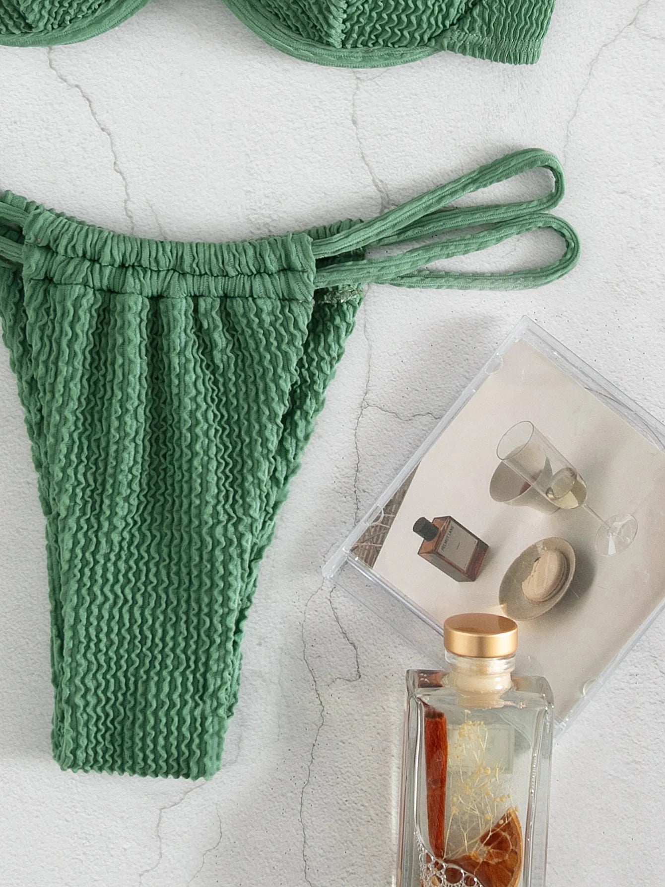 Underwire Push Up Bikinis Women Solid Green Swimwear 2024 Ribbed Cut Out Beach Bathing Suit Tie Side Triangle Swimsuit Biquini