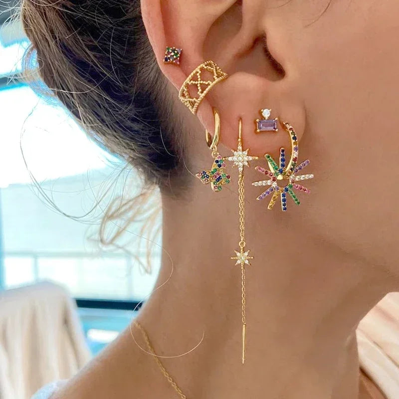 Colorful Crystal Earrings 925 Sterling Silver Ear Needle Stud Earrings for Women Cross Dangle Earrings Party Wedding Jewelry