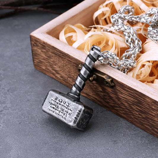 Vintage Viking Thor Battle Thor Hammer Necklace Stainless Steel Men's Vintage Fashion Pendant Necklace Nordic Jewelry As A Gift