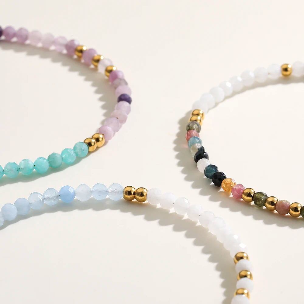 Two-color Nature Stone Beaded Bracelet Fashion Gold Color Faceted Spacer Jewelry For Women With Staniless Steel Clasp Party Gift
