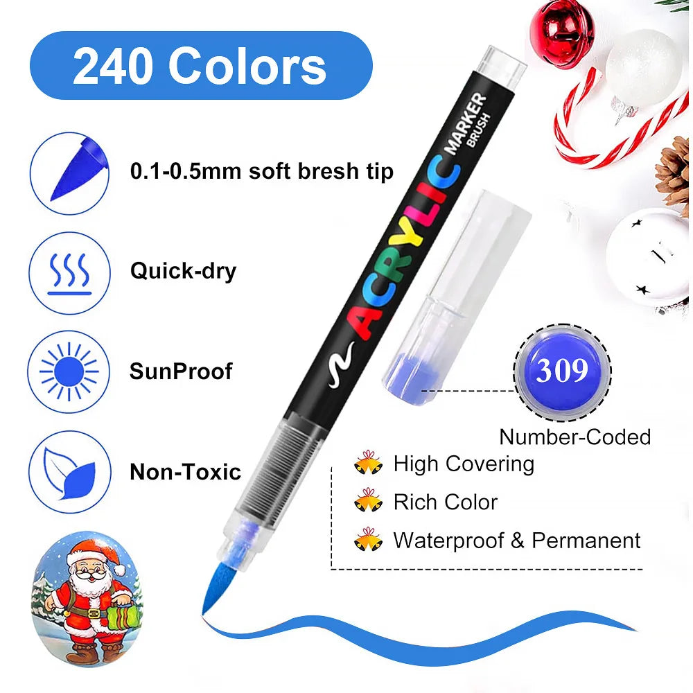 12-60 Colors Acrylic Paint Pen Marker Brush Tip Paint Marker For Rock Painting Wood Canvas Stone Christmas Gift DIY Craft