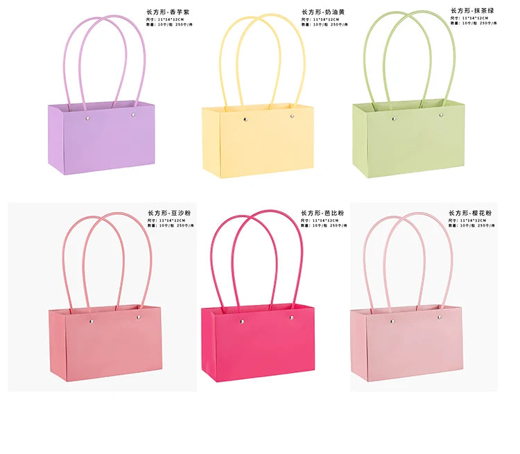 10pcs Christmas Gift Flower Kraft Paper Handbag Flower Arrangement Portable Box Rectangular Trapezoidal Flower Handheld Gift Box