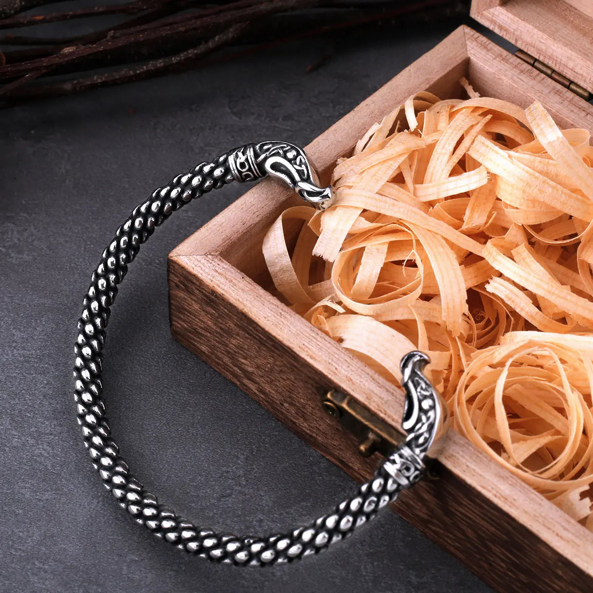Viking Men's Adjustable Bracelet Nordic Stainless Steel Jewelry with Wooden Box One Piece Dropshipping