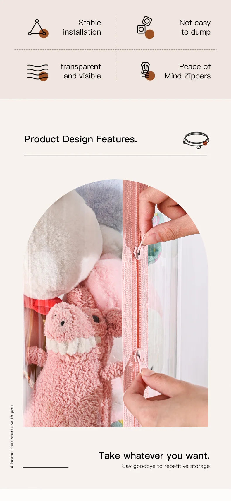 Transparent Doll Storage Box Plush Toy Circular Organization DIY Zipper Storage Tube Children's Toy Organizer Kid Christmas Gift