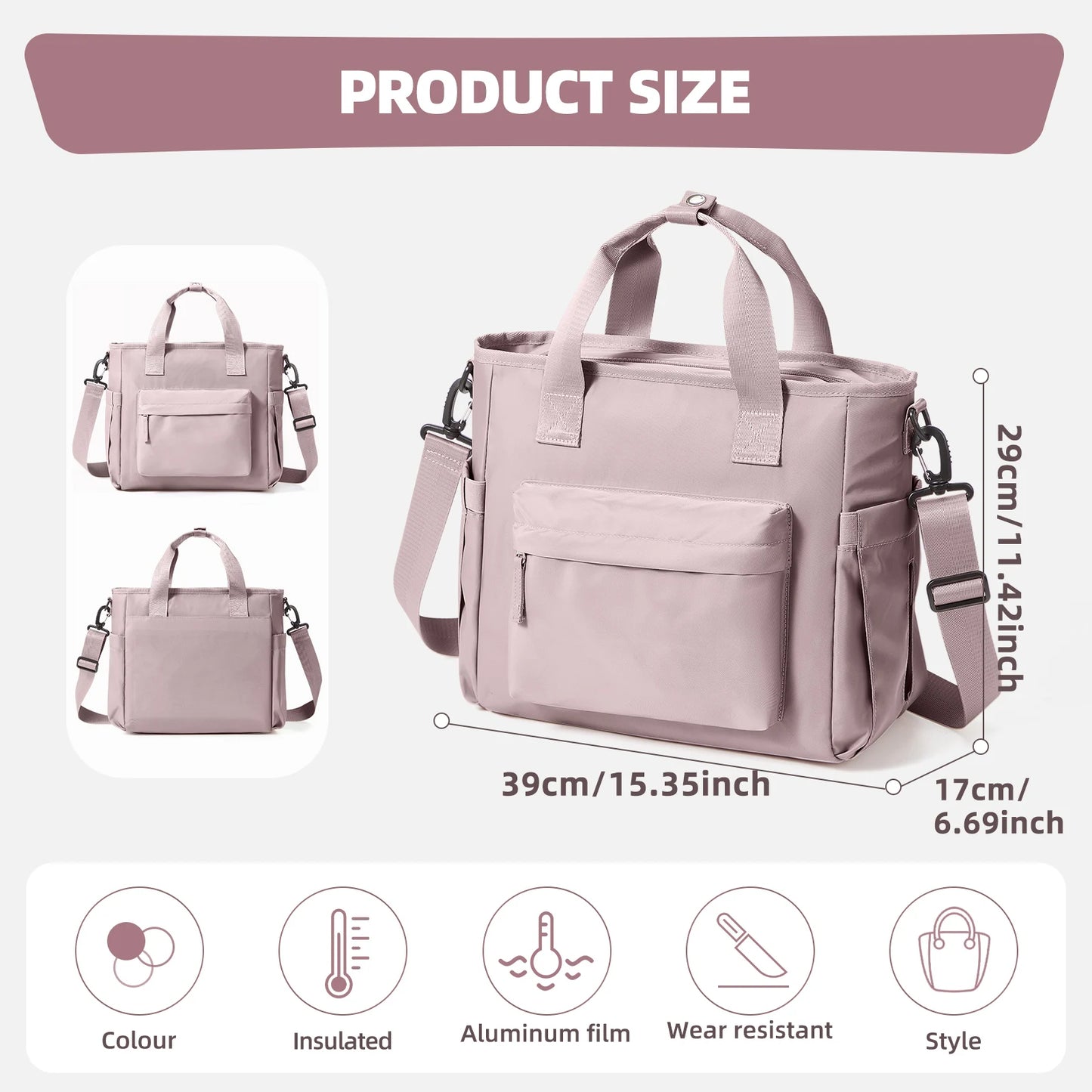 Large Lunch Bag Insulated Cooler Bag Lunch Box, Thermal Bag for Work Picnic, Portable Cool Box Reusable Tote Lunch Bag Carry Bag