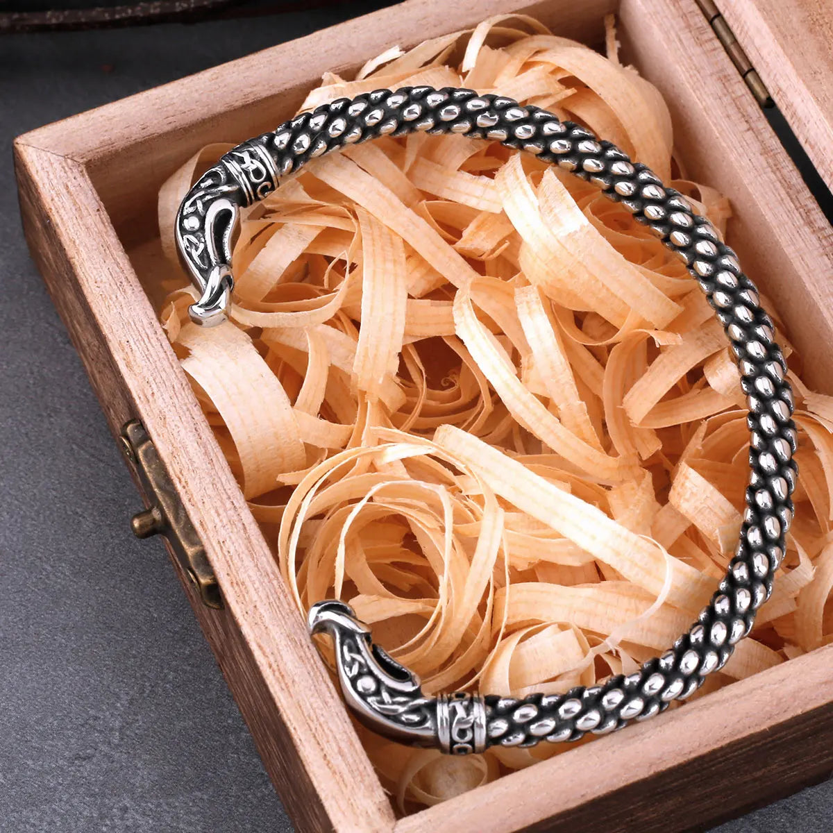 Viking Men's Adjustable Bracelet Nordic Stainless Steel Jewelry with Wooden Box One Piece Dropshipping