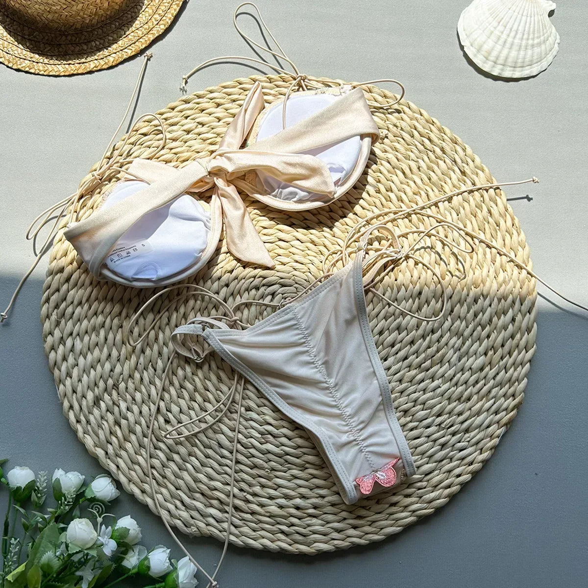 Embroidery Biquini Women Swimsuits Female Swimwear 2024 Micro Bikini Set Bathing Suit Swimming Suits Beachwear Push Up Bikinis