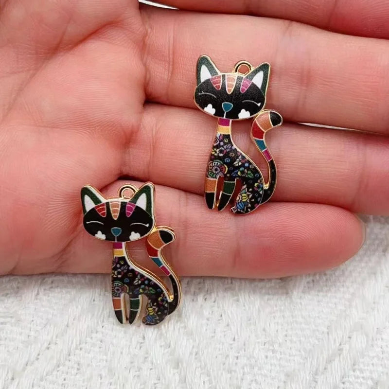 10pcs Cute Cat Charm for Jewelry Making Enamel Necklace Pendant Bracelet Earring Phone Accessories Diy Craft Supplies