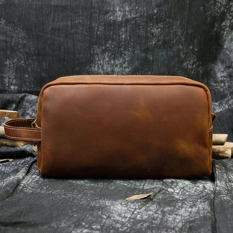 Fashion High Quality Small Travel Bag Crazy Horse Leather Travel Wallet Storage Bag Washing Make Up Bag For Travel toiletry