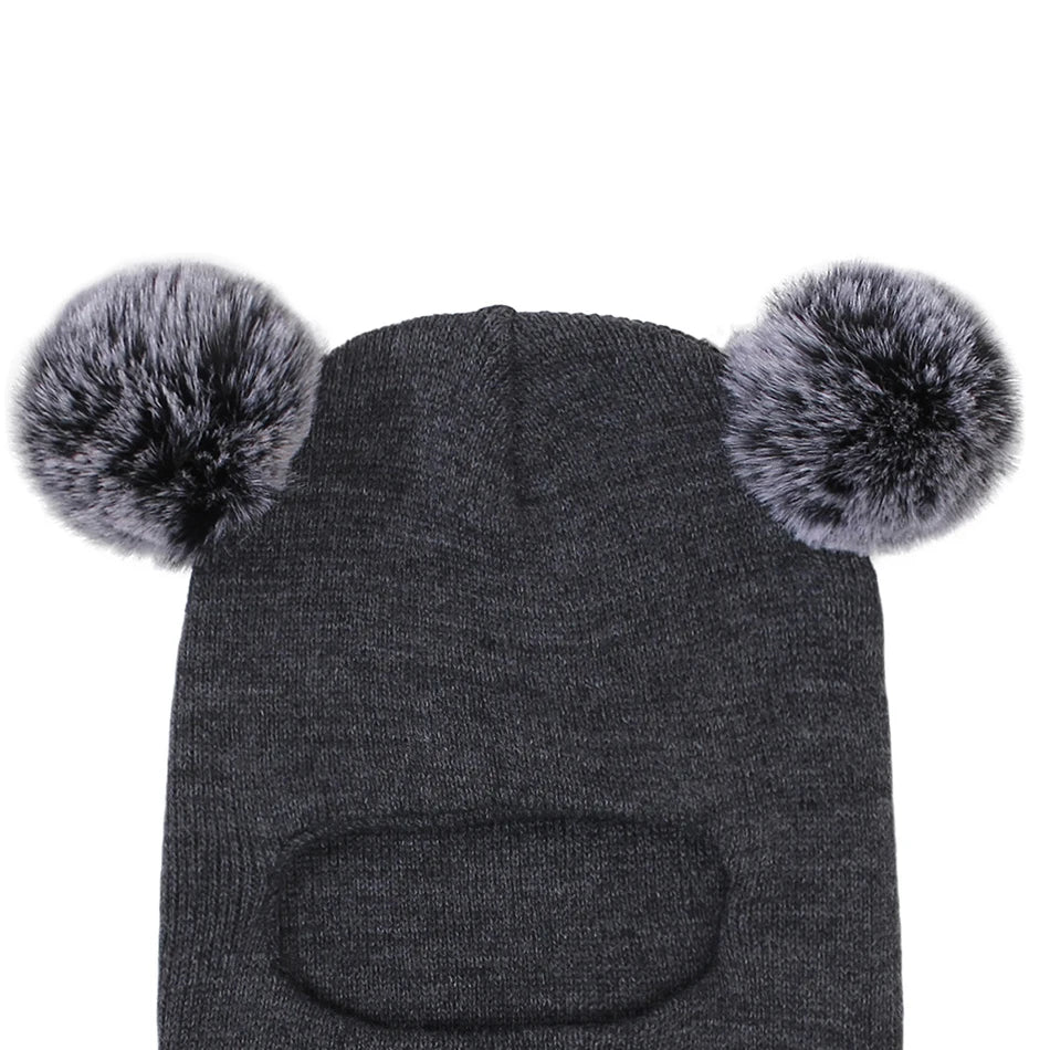 Kids Autumn Winter Pullover Hat Children's Double Ball Ear Protection One-piece Hats Baby Yarn Knit Cap Balaclava Christmas Gift