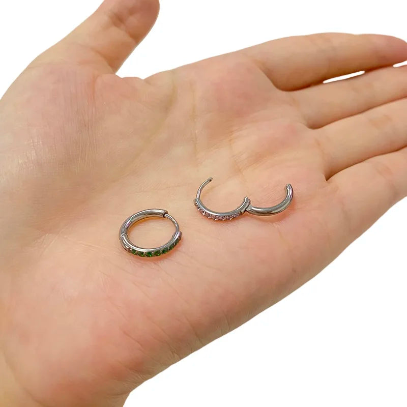 ASTM F136 Titanium PIERC Nose Ring Ear Tragus Hinged Segment Clicke Hoop CZ Paved Side Earring Large Size 8mm-14mm Body Piercing