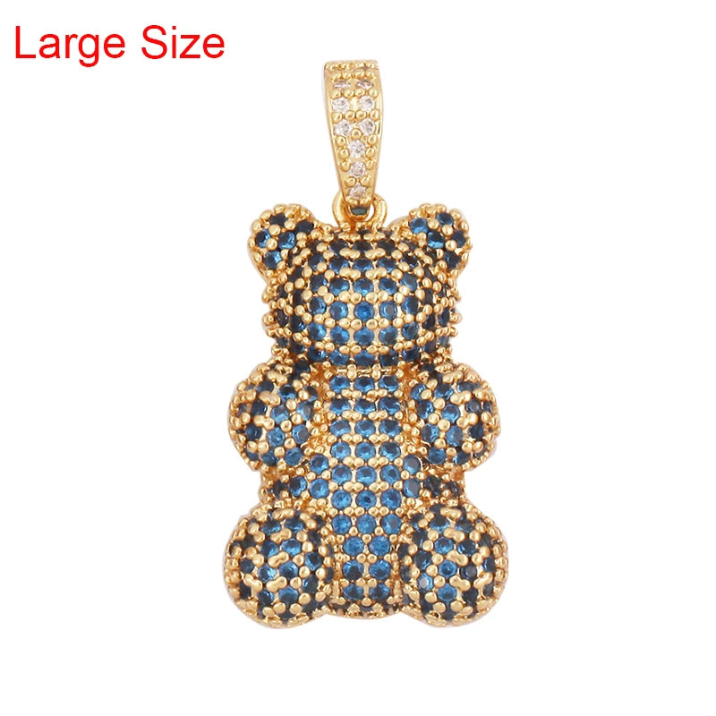 Luxury Fine Inlaid Rainbow Cubic Zirconia Charm Pendant,Cute Bear Jewelry Necklace Bracelet Making Wholesale Supplies M85