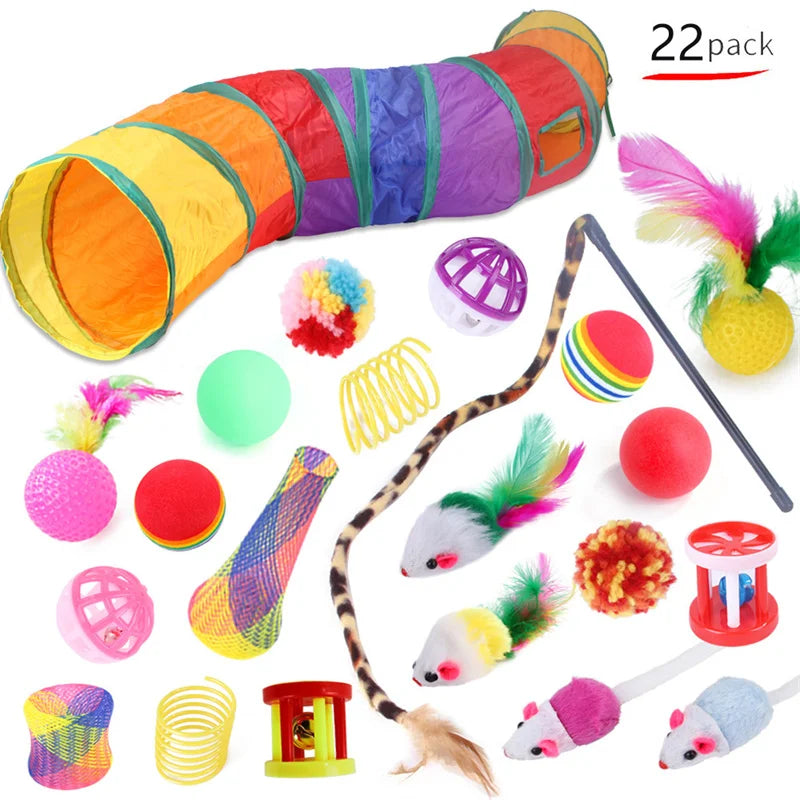 Cat Toy Mouse Shape Ball Foldable Cats Play Tunnel Chat Funny Cat Tent Simulation Fish Combination Set Kitten Supplie Accessorie