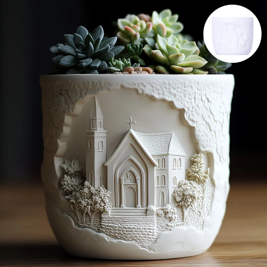 Windmill Town Succulent Plant Pot Silicone Mold  Windmill Town House Relief  Flower Pot Resin Mold Dream house storage box molds