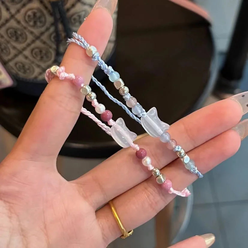 Handmade Couple Cute Cat Bracelet Unique Stylish Hand Rope For Women Men Beaded Woven Bracelet Wrist Jewelry Gifts